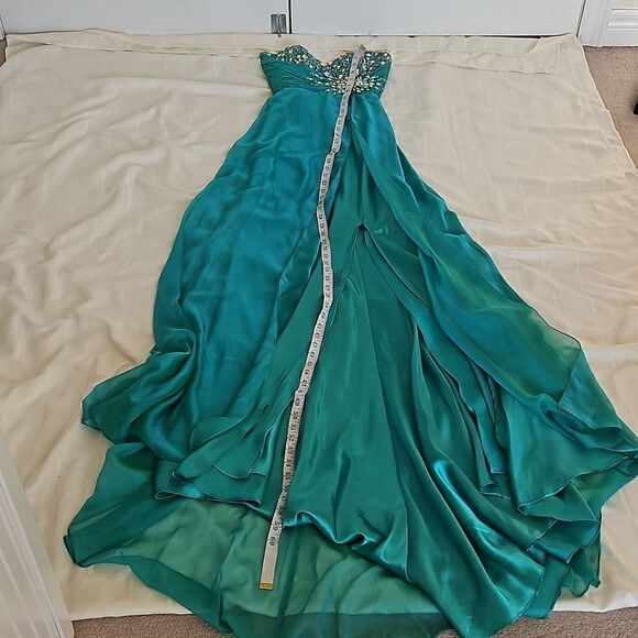 Rianna Couture Ladies Beaded Chiffon Strapless Dress Size 2 Emerald Green - Picture 10 of 16